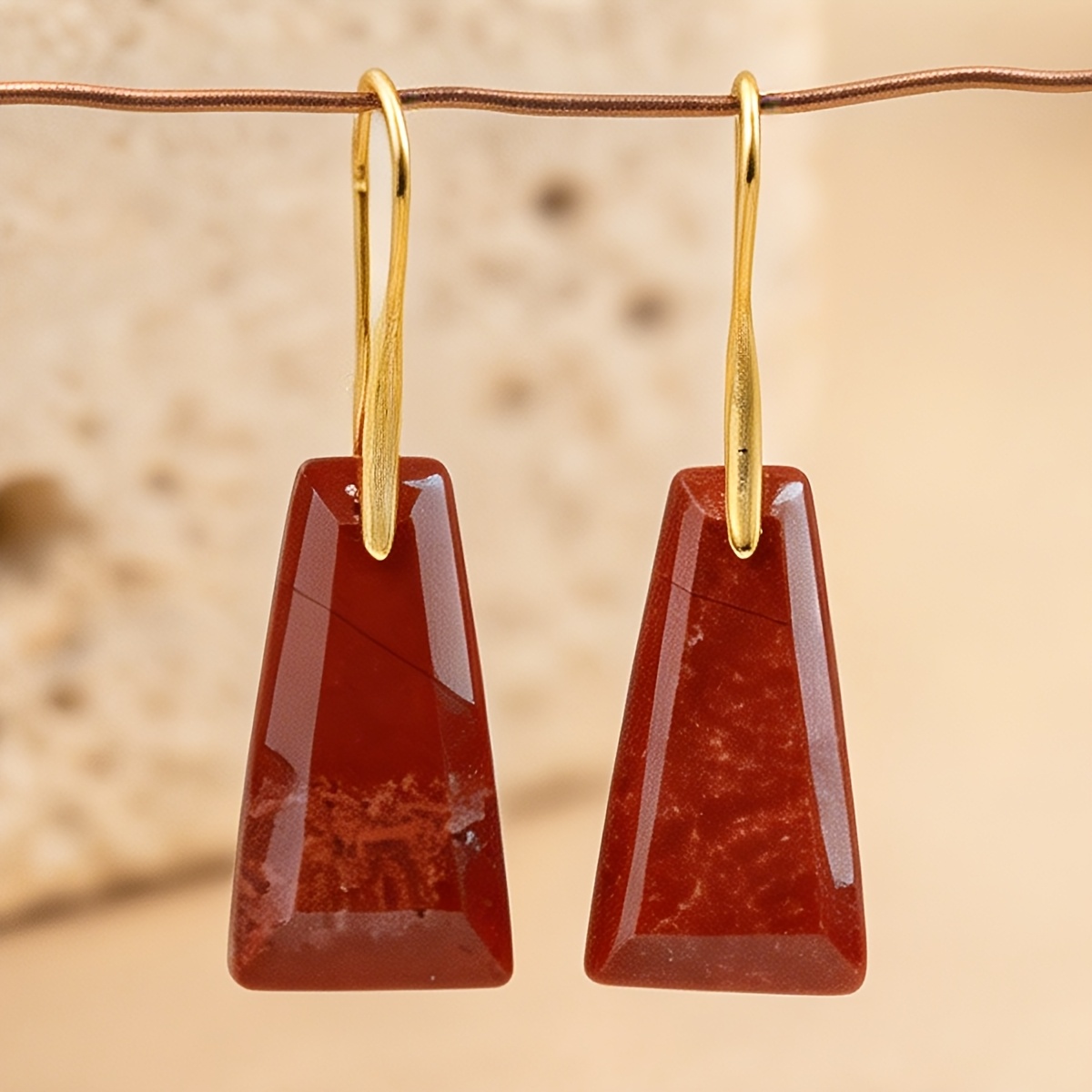 Women's Red Jasper Stone Bohemian Plated Earrings